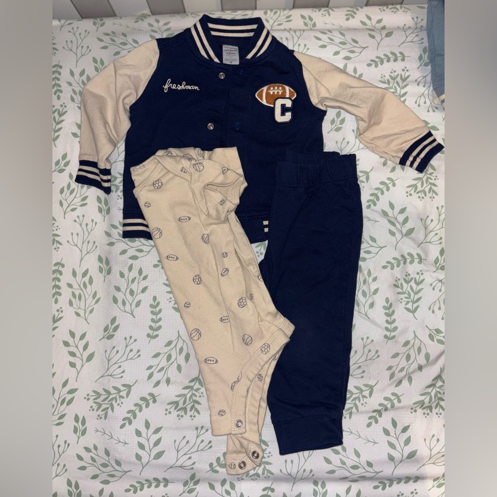 Navy and Cream Baby Varsity Jacket Set